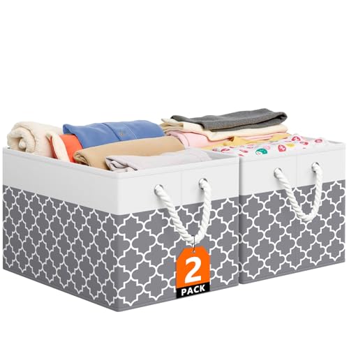StorageTastic Storage Bin,Collapsible Storage Basket For Organizing,Large Storage Boxes With Rope Handles,Storage Containers,Clover Grey,2 Pack - color: Clover Grey, size: 15" X 10" X 9.5" (2 Pack)