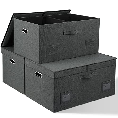 Graciadeco 75 Quarts Extra Large Decorative Storage Bins with Lids, 3 Packs Dark Gray Collapsible Storage Bins with Lids, Stackable Storage Bins Decorative Box Storage With Lid Extra Large - color: Dark Gray, size: XLarge-3 Pack