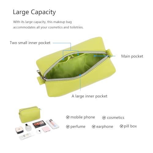 PU leather Organizer Bag Lightweight Cosmetic Bag with Ring Clasp Perfect Travel Makeup Bag for Women (Grass/PU) - color: Grass/PU