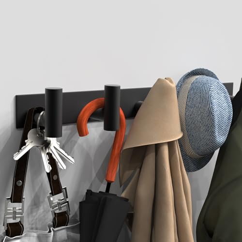 VAEHOLD Black Hat and Coat Wall Mount Rack 5 Hooks for Robes, Bags, Keys, and Towels Bathroom Towel Hanger Organizer (1 Pack) - color: Black, size: “T“ Shape 5 Hooks 1 Pack