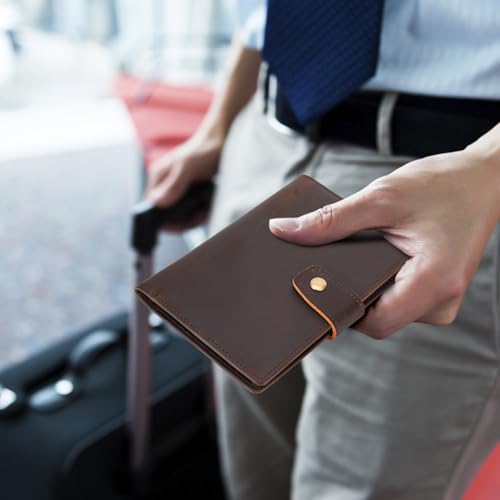 Polare Slim RFID Blocking Leather Passport Holder Travel Bifold Wallet For Men (Dark Brown(Snap Version)) - color: Dark Brown(Snap Version)