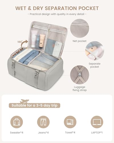 LOVEVOOK Travel Backpack for Women/Men, Personal Item Bag with 3 Packing Cubes Fits 17" Laptop, 50L Travel Backpack Carry on Flight Approved, Water-resistant Carry On Bag for Airplanes - color: Gray & Pink, size: 50L-4PCS