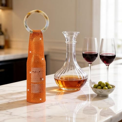 Wine Pouch Mesh Bag, Resin Handle Wine Bag, Sparkly Rhinestone Handwoven Mesh Bags, Party Water Bottle Bags Accessory, Daily Housewarming Party Use - color: Orange Red