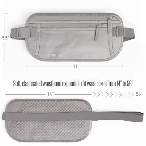 VENTURE 4TH Money Belt for Travel – Slim Hidden Under-Clothes RFID Blocking Anti-Theft Passport Holder & Travel Wallet Pouch for Men & Women to Protect Cash, Cards & Documents (Sleek Silver) - color: Sleek Silver