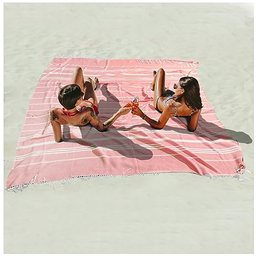 Antfuny Turkish Beach Towel Jumbo Extra Large XL XXL Big Oversized Giant Huge Thin Outdoor Picnic Accessories Airplane Travel Essentials Camping Gears Must Haves Yard Yoga Mat Coral - color: Thinner Oversize Coral, size: 72 x 72 inch