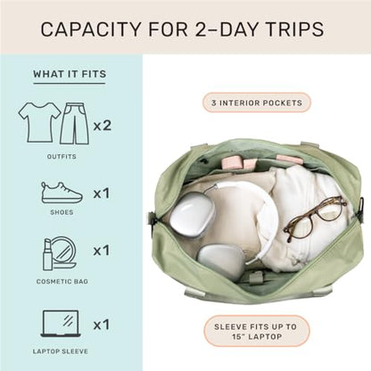 Jadyn Austin Carry-On Travel Duffel Bag for Women, 18” Weekender Bag with Laptop Sleeve, Durable Material, and Trolley Sleeve, Ideal for Work, Gym, and Overnight Trips (Dusty Green) - color: Dusty Green
