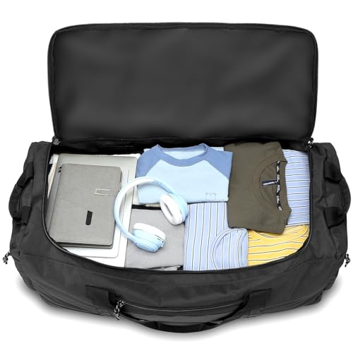 Laripwit Collapsible Duffle Bag with Wheels 130-170L Extra Large Expandable Travel Duffel Bag for Men Women Heavy Duty Military Duffle Bag for Camping Rolling Foldable Carry On Luggage, Black - color: Black