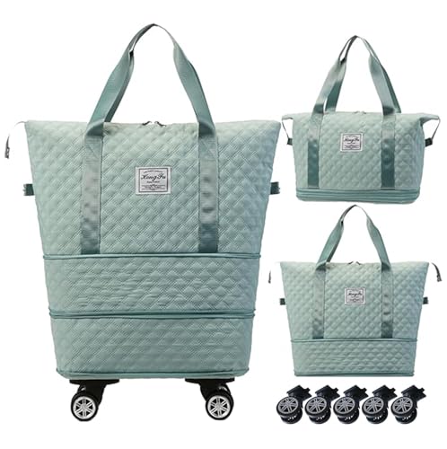 DOJUNS Rolling Duffle Bag with Wheels,Expandable Foldable Duffle Bag,Detachable Rolling Wheels,Rolling Luggage Bag Carry on Duffel Bag,Wheeled Travel Duffle Bag,Gift for Wife and Parents - color: Blue