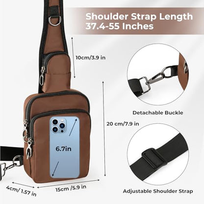 BROADREAM Sling Bag, Crossbody Bag with Anti-Theft Lock Zipper, RFID Blocking & Water Resistant for Travel Work Sport - color: Brown