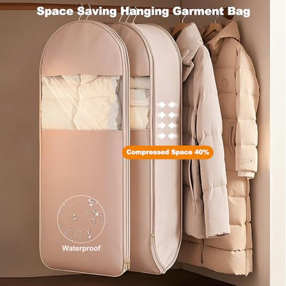 Space Saving Hanging Garment Bag with Self Compression Zipper, Thick Dustproof Garment Bags for Hanging Clothes, Space Saving Garment Bags with Compression Zip Technology (Beige, 51 * 23 * 6IN) - color: Beige