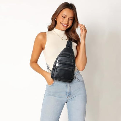 Leresas Sling Bag for Women Cross Body Bags Fanny Packs Over the Shoulder Bag Sling Backpack Vegan Leather Trendy Gifts Travel Handbag Black - color: Black