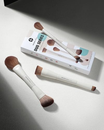 EIGSHOW Makeup Brush Set, 3Pcs Double Ended Face Makeup Brushes for Foundation Powder Contour Highlight Concealer Nose Shadow, Travel Gift Set (Beige) - color: Beige