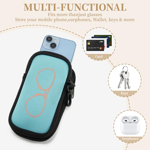 QIUTIMIY Sunglasses Soft Case Zipper Double Eyeglass Case with 2 Compartments 1 Belt Clip - color: Blue