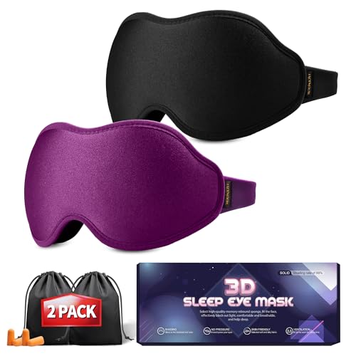 Sleep Eye Mask Blackout Lightweight: Side Sleep 3D Contoured for Lash Extensions - Zero Eye Pressure Adjustable Strap Washable (Cloud Black & Cloud Purple) - color: Cloud Black & Cloud Purple