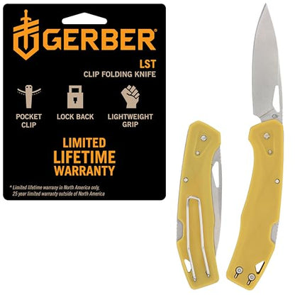 Gerber Gear LST - EDC Pocket Knife - Survival Tactical Tool for Travel, Camping & Outdoor Adventure - Lightweight & Compact Folding Knife - Stainless Steel Blade - Yellow - color: Yellow