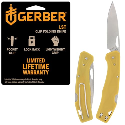 Gerber Gear LST - EDC Pocket Knife - Survival Tactical Tool for Travel, Camping & Outdoor Adventure - Lightweight & Compact Folding Knife - Stainless Steel Blade - Yellow - color: Yellow