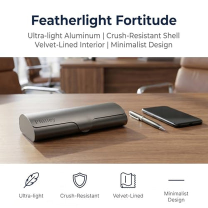 Philley Aluminum Ultra-Light Eyeglasses Case Hard Shell Nearsighted Glasses Case for Women & Men - color: Gun Grey