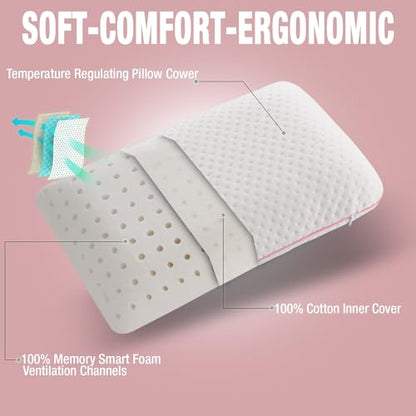 alkamto Travel & Camping Comfortable Memory Foam Pillow – Easy to Carry Portable Bag – Temperature Regulating Pillow Case (Pink + Extra Cover) - size: Pink Travel + Extra Cover