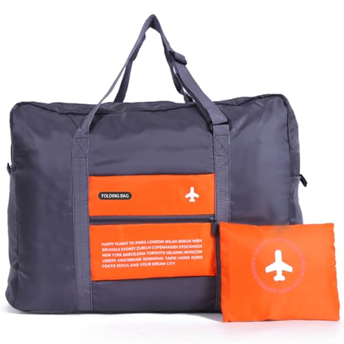 Travel Bag Spirit Airlines Personal Item Bag 18x14x8 Foldable Travel Duffel Bag Tote Carry on Luggage Duffle Overnight for Women and Men (Orange) - color: Orange