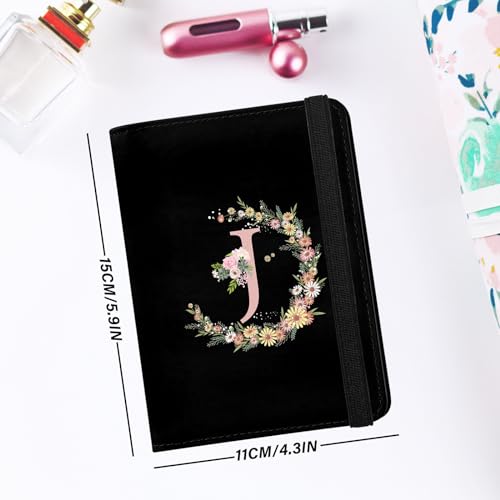 Cute Passport Holder and Holder Combo Passport Cover with RFID Blocking Women Men Compatible Wallet Credit Card Protector (Initial Monogram-J) - color: Black-J