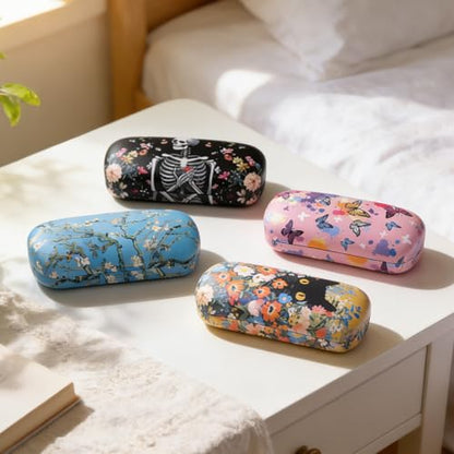 PERFECTSIGHT Sunglasses Case, Large Hard Shell Glasses Case, Cute PU Leather Protective Eyeglasses Case for Women Men - color: Black Skull