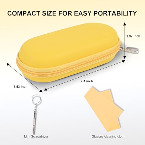 Double Glasses Case,Dual Eyeglasses & Sunglasses Organizer with Clip Zipper Closure for Travel 2 Pairs Storage Box - color: Yellow