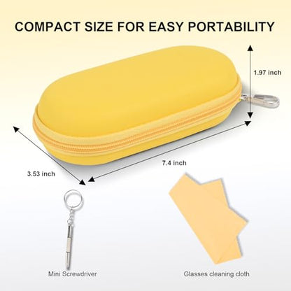 Double Glasses Case,Dual Eyeglasses & Sunglasses Organizer with Clip Zipper Closure for Travel 2 Pairs Storage Box - color: Yellow
