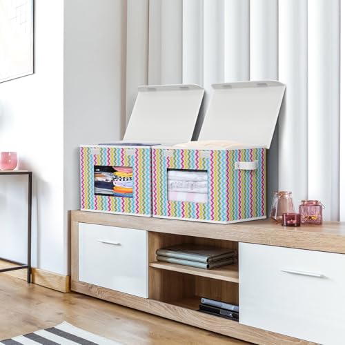 Univivi Fabric Foldable Storage Boxes [4-Pack] Large Collapsible Stackable Storage Bins with Lids, Closet Organizers and Storage Cube Basket for Home, Office, Bedroom (Colorful, 17”x 12” x 12”) - color: Colorful Ripple, size: 17''-4 Pack