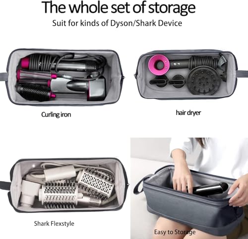 2026 Latest Shark Flex Style Travel Case for Dyson Airwrap Hair Dryer Brush Revlon Hair Tools Travel Bag Carrying Case Flat Curling Iron Organizer(Dark Gray) - color: Dark Gray