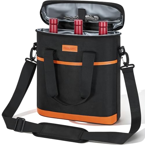 3 Bottle Wine Tote Bag with Adjustable Shoulder Strap & Handle Insulated Padded Wine Cooler Bag Portable Wine Bottle Carrying Case for Picnic, Travel, Party, BYOB