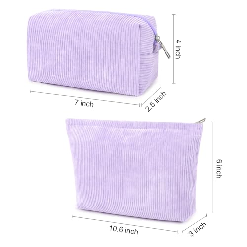 SOIDRAM 2 Pcs Corduroy Makeup Bag Large Cosmetic Bag Toiletry Bag Makeup Pouch Travel Bag Organizer Cute Makeup Brushes Aesthetic Accessories Storage Bag for Women Purple - color: Corduroy Purple
