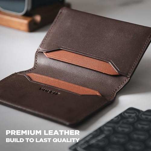 VULKIT Slim Minimalist Card Holder RFID Blocking Leather Credit Card Holder Front Pocket Wallet Magnetic Closure - color: Espresso