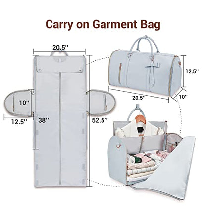 Garment Bags for Travel, Convertible Suit Travel Bag for Women, Stylish Carry On Garment Bag with Toiletry Pocket, Shoulder Strap and Shoes Compartment, 2 in 1 Foldable PU Leather Duffle Bag, Blue - color: Blue