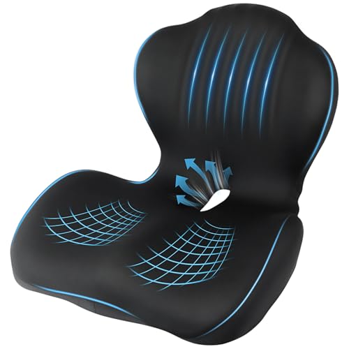 Car Seat Cushion with Lumbar Support Pillow, Memory Foam Office Chair Cushion for Back Pain Sciatica Pain Relief, Ergonomic L-Shaped Seat Cushion for Car Truck Driving Office Chair Home