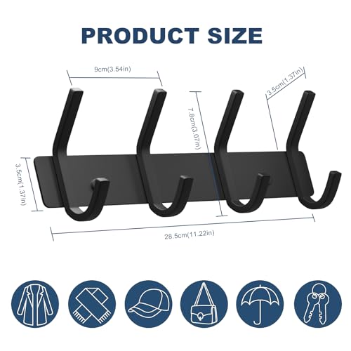 VAEHOLD Wall Hooks, Heavy Duty Aluminum Towel Hooks for Hanging Coat, Hat, Key, Clothes, Closet Hook Wall Mount for Kitchen, Bathroom, Office (“C“ Shape Coat 4 Hooks 2 Pack) - color: Black, size: “C“ Shape 4 Hooks 2 Pack