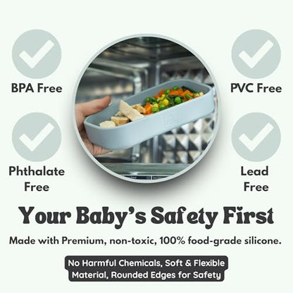 Baby Travel Essentials 6 Pc Silicone Feeding Set - Portable Toddler Plates with Suction, Baby Spoons & Foldable Bib in Carrying Case - BPA-Free Infant & Toddler Utensils for Airplanes & Eating Out - color: Gray