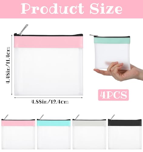 4Pcs Small Clear Makeup Bag, 4.9x4.5 Inch Mini Purse Pouch Zipper Pouch for Purse Clear Coin Purses with Zipper Closure, Cute Multicolor Leather Trim Perfect for Handbag Backpack, Travel & Daily Use - size: 4.9 in * 4.5 in
