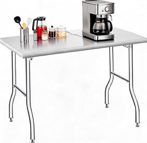 GlowSol Folding Stainless Steel Table 48 x 24 Inch, Metal Foldable Prep/Work Table, 1100 LB Load Capacity, No Assembly, Portable Workbench for Kitchen, Laundry, Restaurant, Camping, Garage - size: 48x24 in