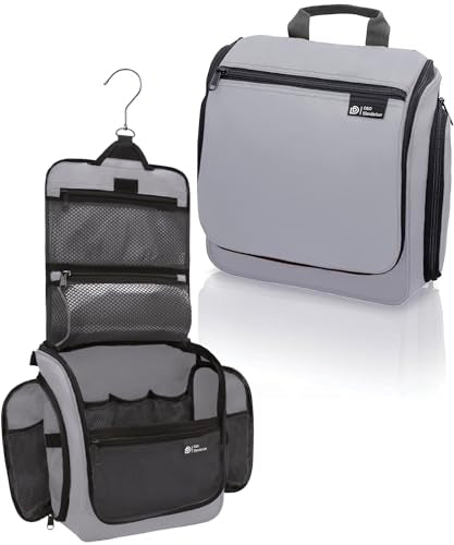 D&D Wanderlust D&D Hanging Travel Toiletry Bag for Men and Women – Cosmetics, Makeup and Toiletries Organizer Kit with 10 Compartments - color: Light Gray Medium