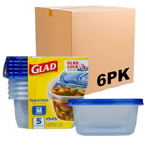 Glad GladWare Medium Rectangle Food Storage Containers with Lids, BPA Free Plastic for Soups Salads and Meal Prep, Airtight Leak Resistant, Microwave Dishwasher Freezer Safe, 24 Oz, 5 Count - 6 Pack - size: 24 oz - 30 Ct, style: Rectangle