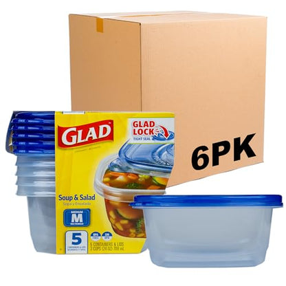 Glad GladWare Medium Rectangle Food Storage Containers with Lids, BPA Free Plastic for Soups Salads and Meal Prep, Airtight Leak Resistant, Microwave Dishwasher Freezer Safe, 24 Oz, 5 Count - 6 Pack - size: 24 oz - 30 Ct, style: Rectangle