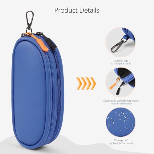 Double Eyeglasses Case Soft Portable Zipper Sunglasses Pouch with Keychain Clip for Men Women - color: Blue Pu
