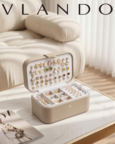 VLANDO Travel Jewelry Case, 2-Layer Jewelry Box, Portabel Travel Organizer for Necklaces, Earring, Bracelets, Ring, Watch - Large Capacity Travel Jewelry Storage - Toffee - color: H.Toffee-2 Layer