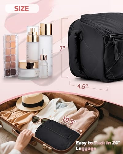Marscamd Travel Toiletry Bag for Women, Water Resistant Makeup Organizer with Wide-Open Design for Toiletries and Cosmetics, Black (Bag Only) - color: Black