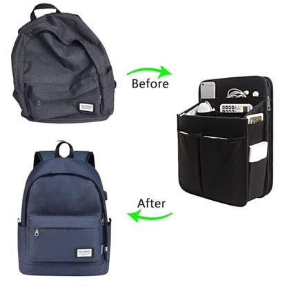 Yoillione Nylon Backpack Organizer Insert for Men and Women, Lightweight Travel Rucksack Insert with High Capacity, Large Bag Organizer with Zipper Pockets - size: Large