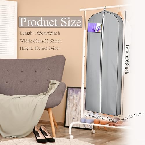 Dress Bags for Gowns Long, 2 Packs 65" Garment Bags for Hanging Clothes, 4" Gusseted Clothing Bags for Closet Storage and Travel, Suit Bags for Coats, Jackets, Shirts and Sweater (2)