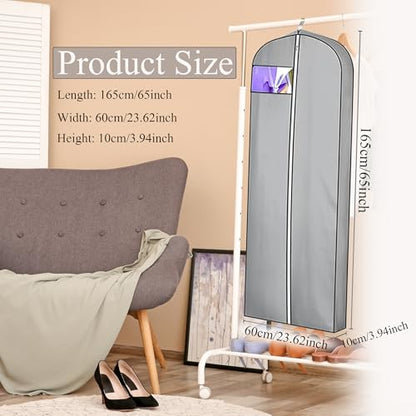Dress Bags for Gowns Long, 2 Packs 65" Garment Bags for Hanging Clothes, 4" Gusseted Clothing Bags for Closet Storage and Travel, Suit Bags for Coats, Jackets, Shirts and Sweater (2)
