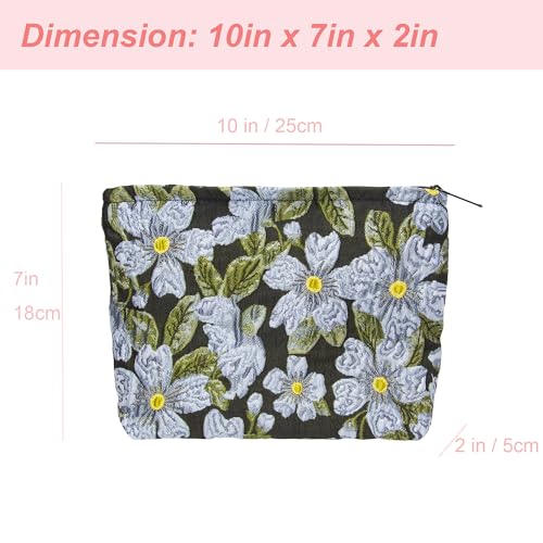 PAZIMIIK Makeup Bag Large Cotton Zipper Pouch for Purse Travel Canvas Make Up Organizer for Women Cosmetic,Brocade Flower Black - color: Brocade Flower Black