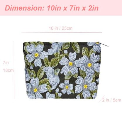 PAZIMIIK Makeup Bag Large Cotton Zipper Pouch for Purse Travel Canvas Make Up Organizer for Women Cosmetic,Brocade Flower Black - color: Brocade Flower Black
