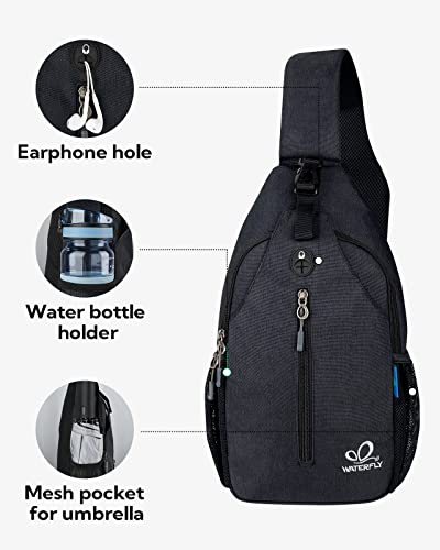 WATERFLY Small Hiking Sling Bag: Crossbody Sling Backpack Chest Bag Daypack for Men Women with Skin-Friendly Shoulder Strap - color: Pure Black(other Style)